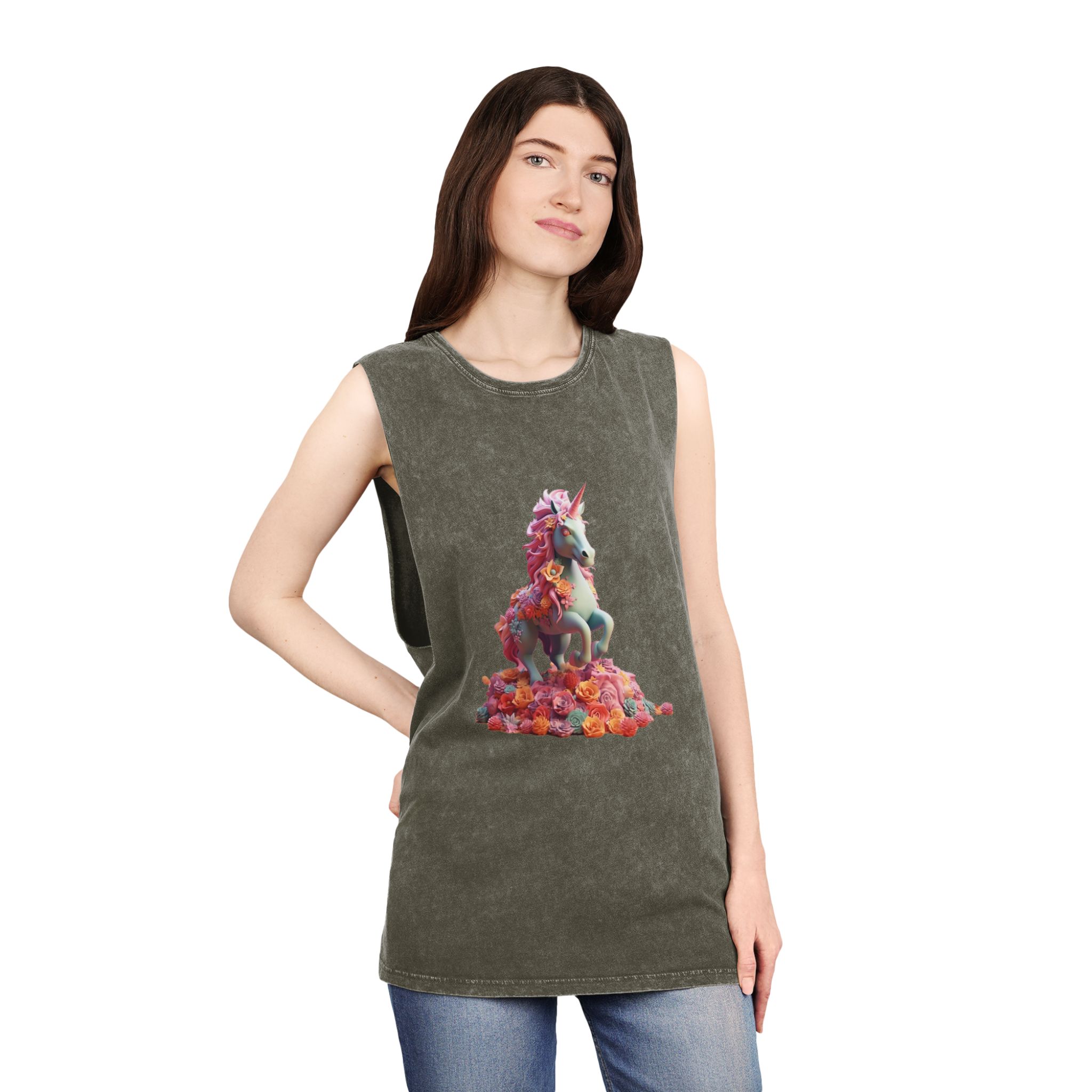 Colorful 3d Mythical Unicorn (3) Copy Unisex Stonewash Tank Top - Image 8