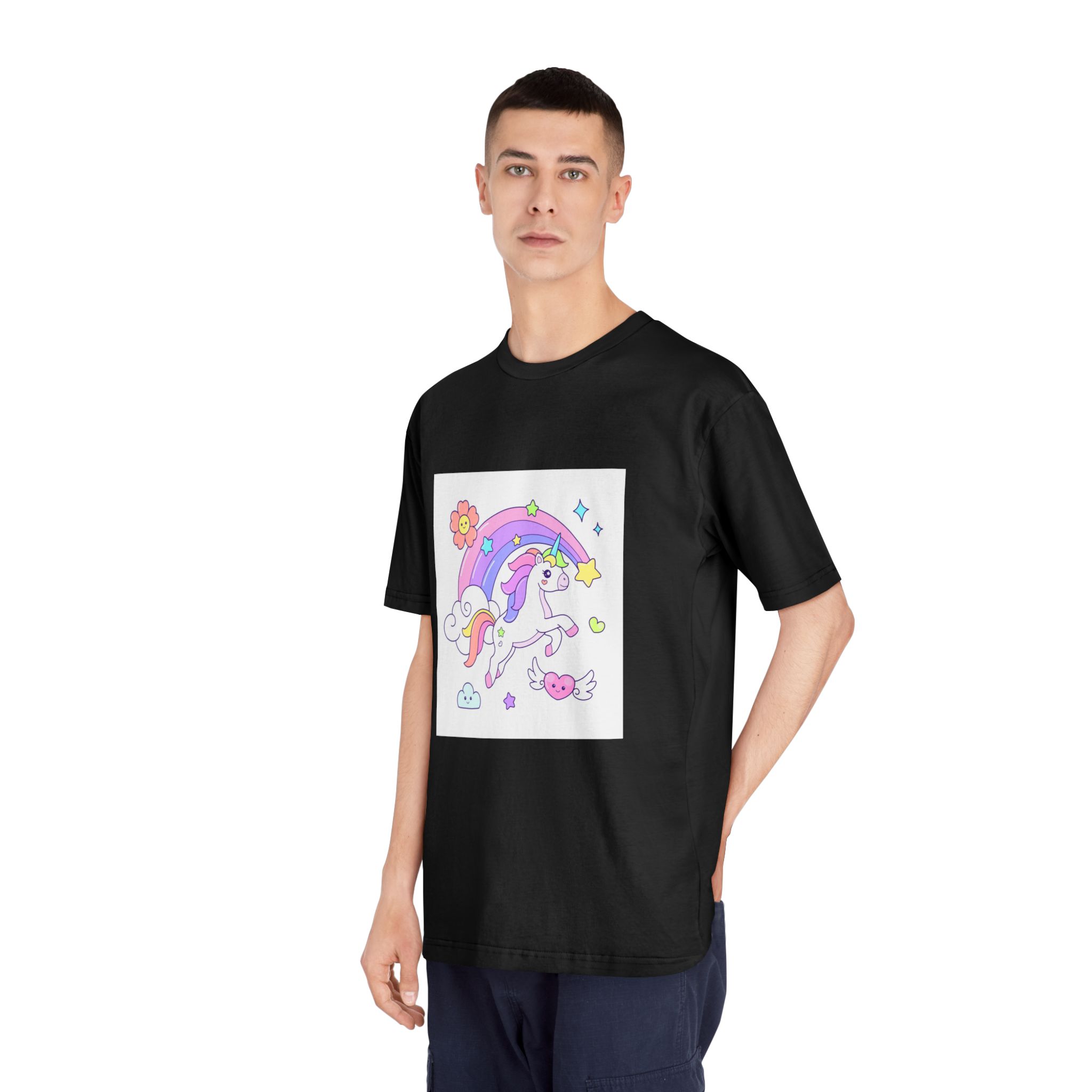 Cute Unicorn Flying Over the Rainbow Illustration Unisex Classic Crewneck T Shirt - Image 8