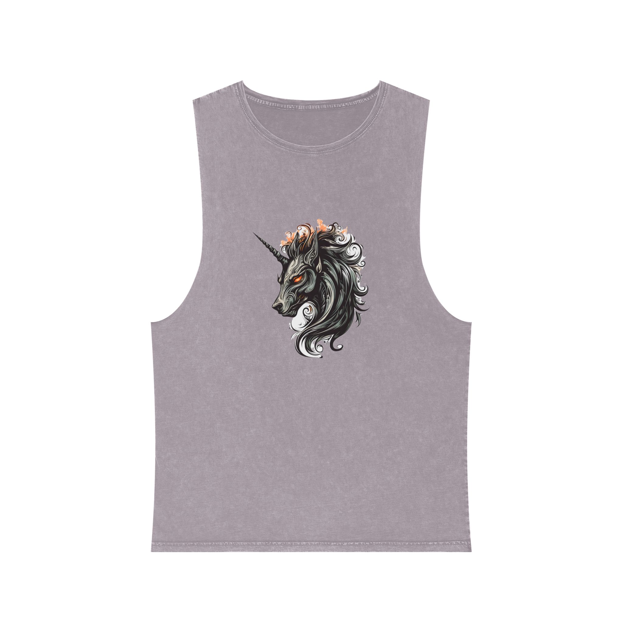 Unicorn Head Tshirt Tattoo Design Dark Art Illustration Isolated White Unisex Stonewash Tank Top - Image 17