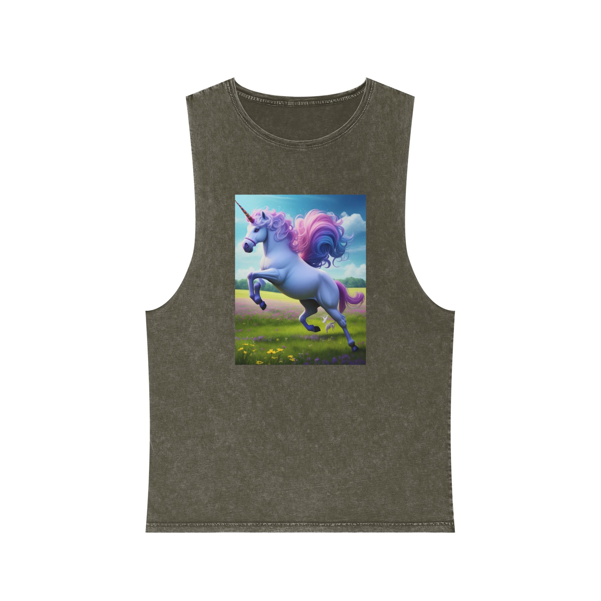 Beautiful Unicorn Running Magical Meadow Unicorn Background Images Whimsical Unicorn (26) Unisex Stonewash Tank Top - Image 5
