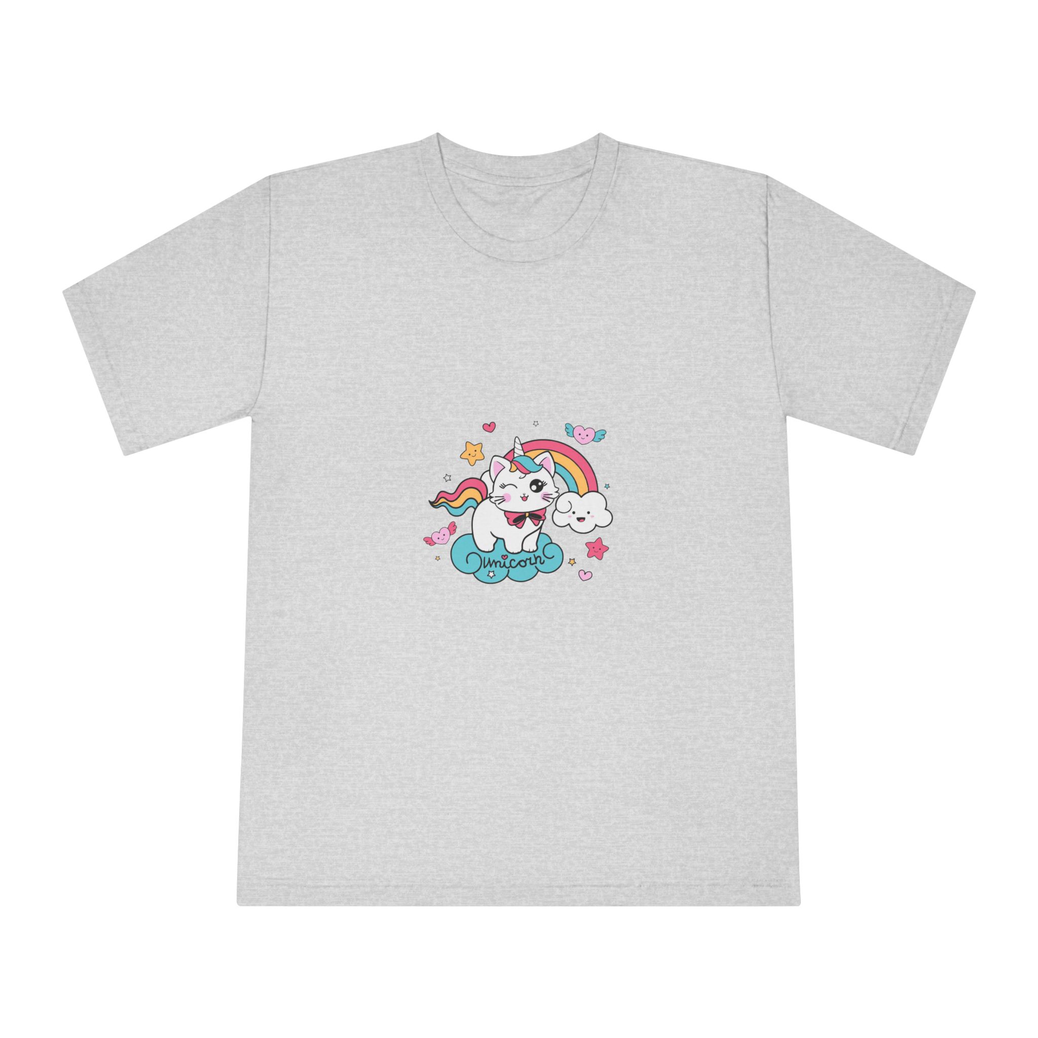 Cute Unicorn Cat With Rainbow Clouds Illustration Unisex Classic Crewneck T Shirt - Image 13