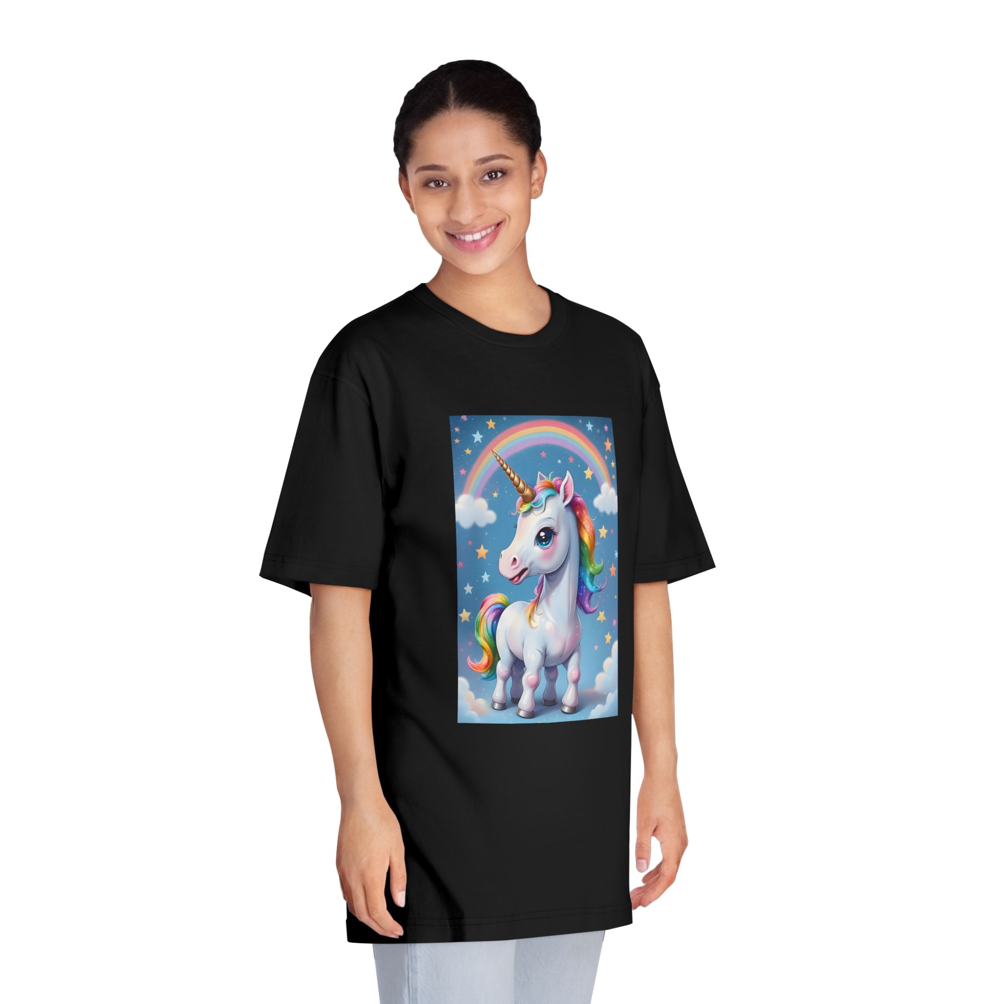 Happy Unicorn Background Sky Rainbow Copy Unisex Classic Crewneck T Shirt - Image 7