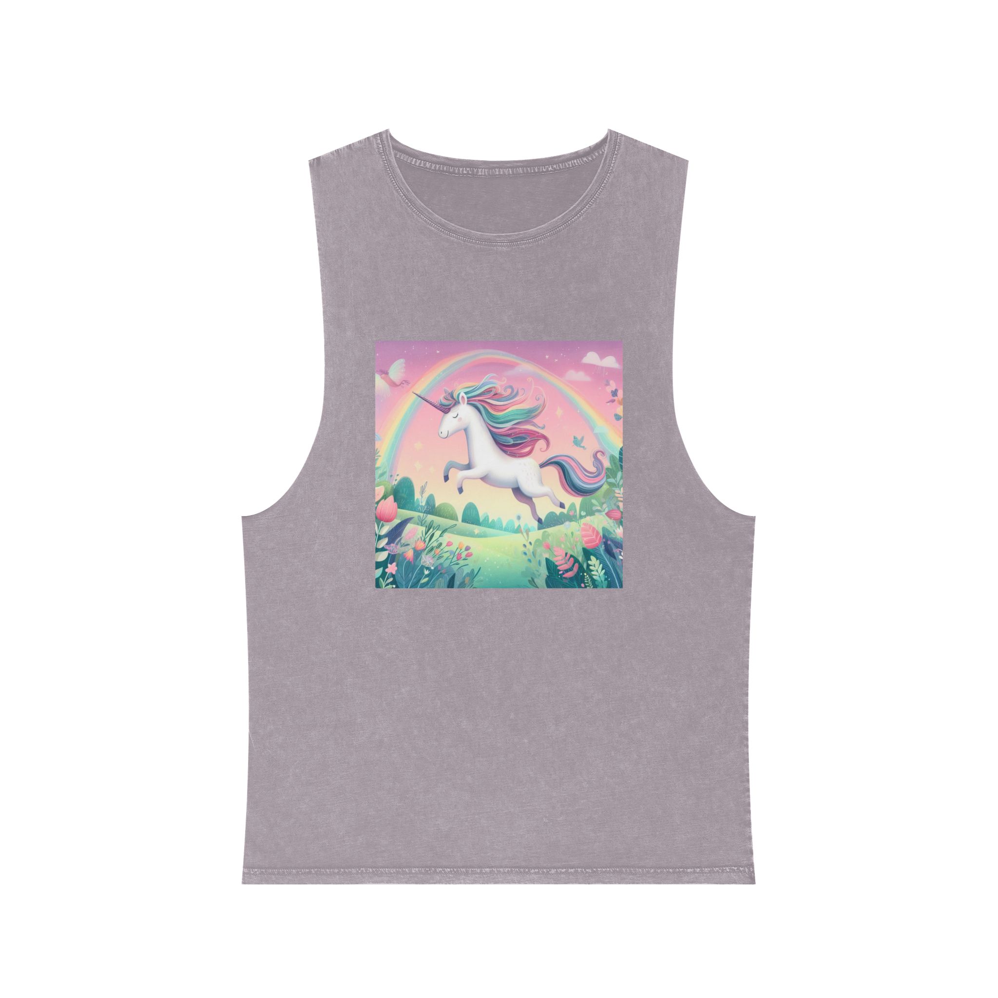 Beautiful Unicorn Running Magical Meadow Unicorn Background Images Whimsical Unicorn (9) Unisex Stonewash Tank Top - Image 17