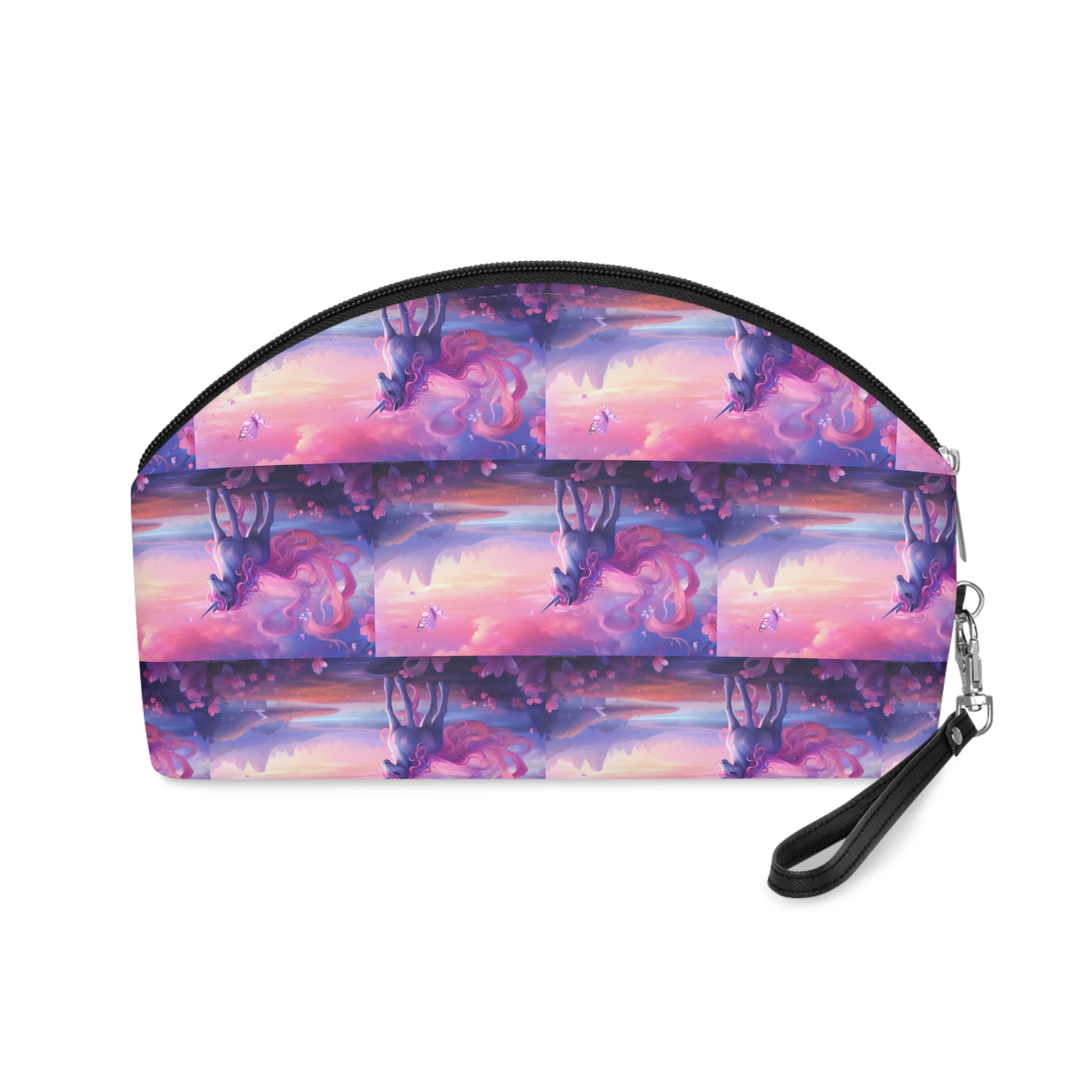 Unicorn Standing Field Flowers With Butterflies Flying Around Generative Ai Makeup Bag - Image 2