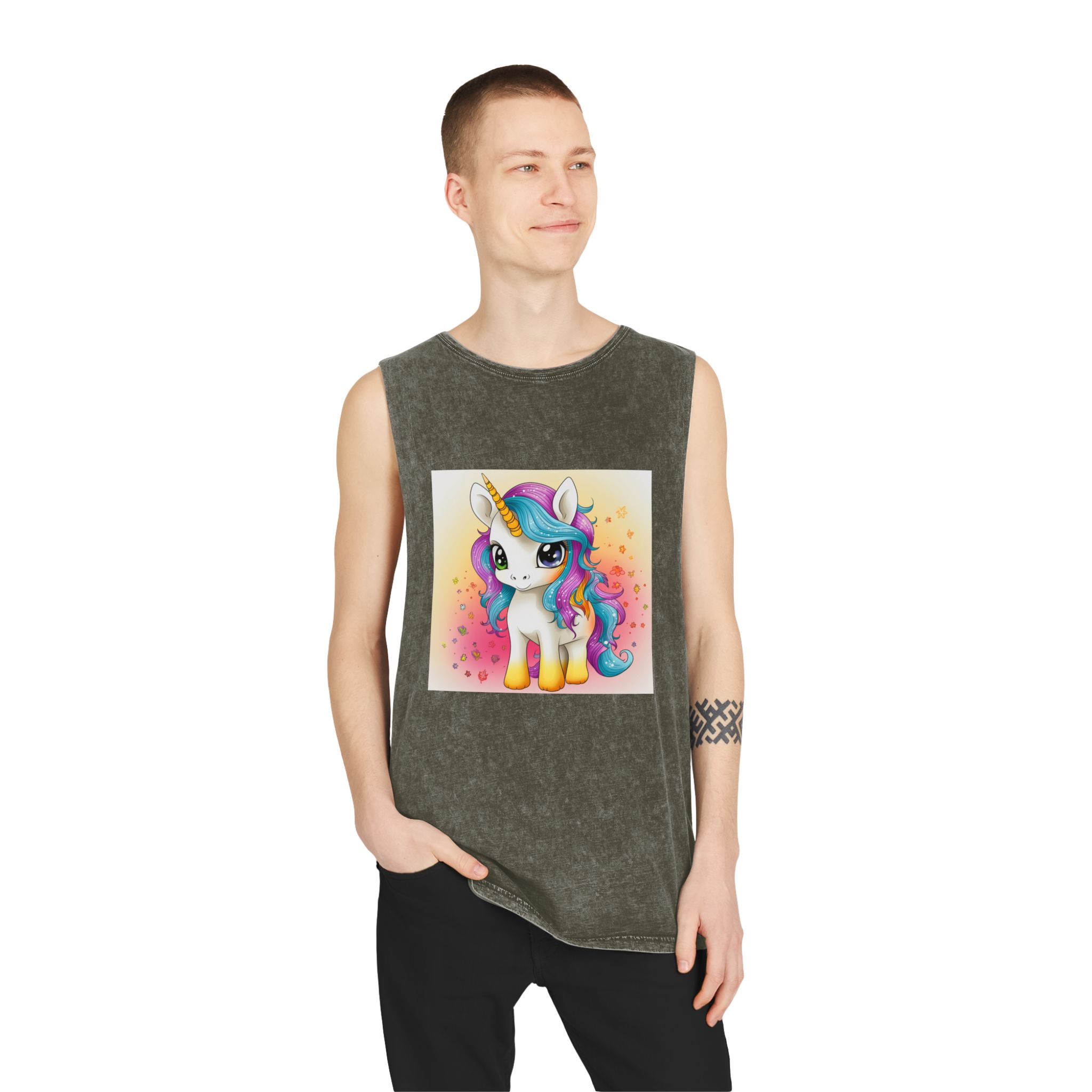 Close Up Cartoon Unicorn With Colorful Mane Generative Ai Unisex Stonewash Tank Top - Image 7