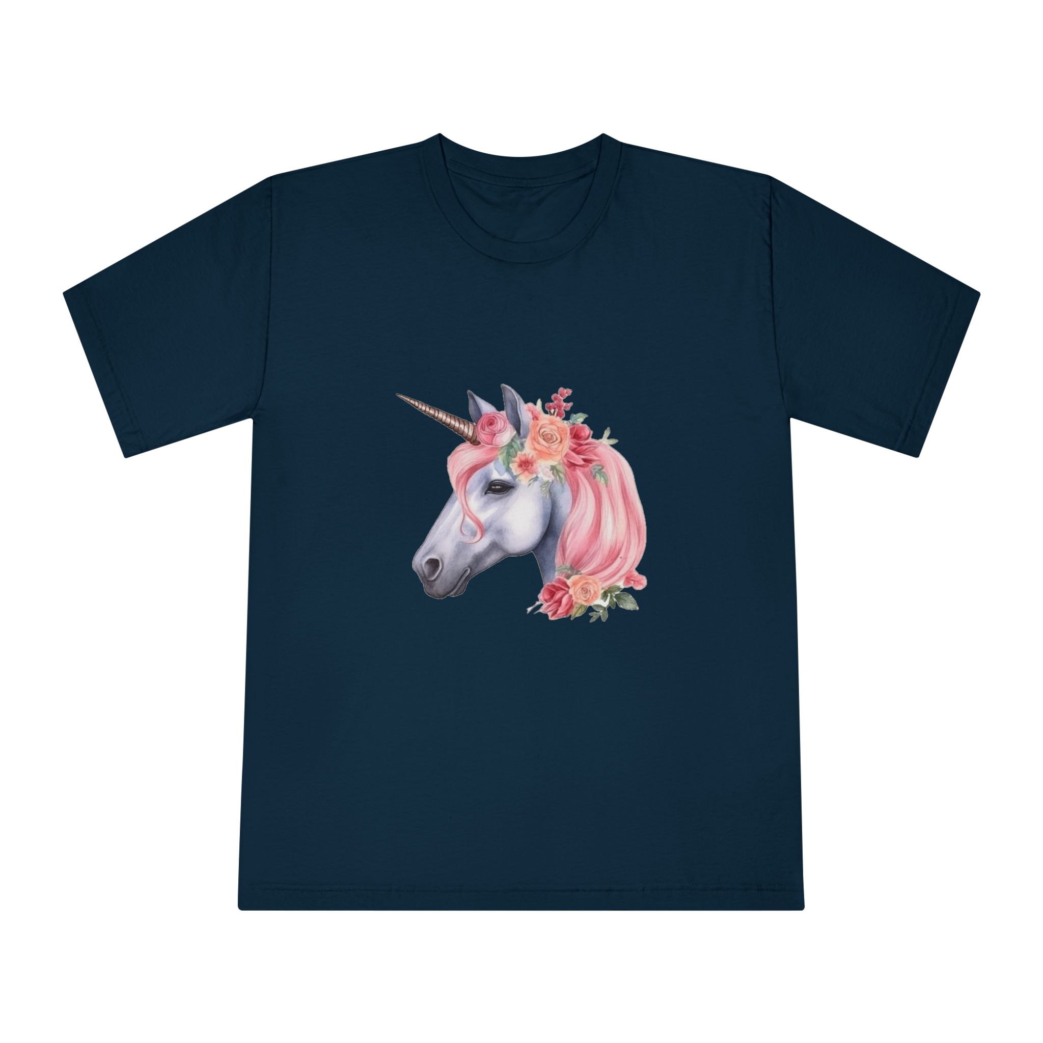 Unicorn With Pink Mane Flowers Head Generative Ai Unisex Classic Crewneck T Shirt - Image 17