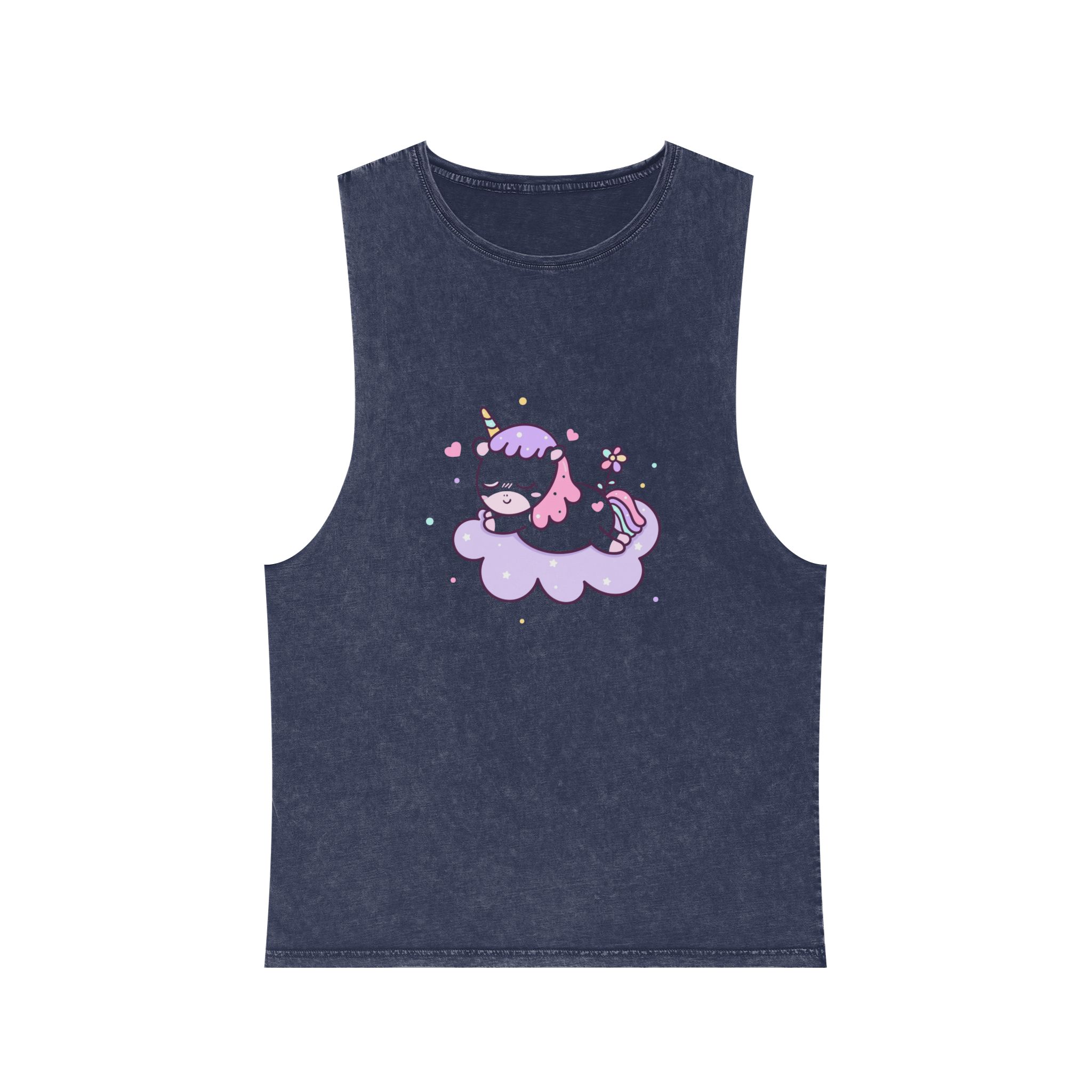 Cute Unicorn Vector Sweet Dream Sky Unisex Stonewash Tank Top - Image 13