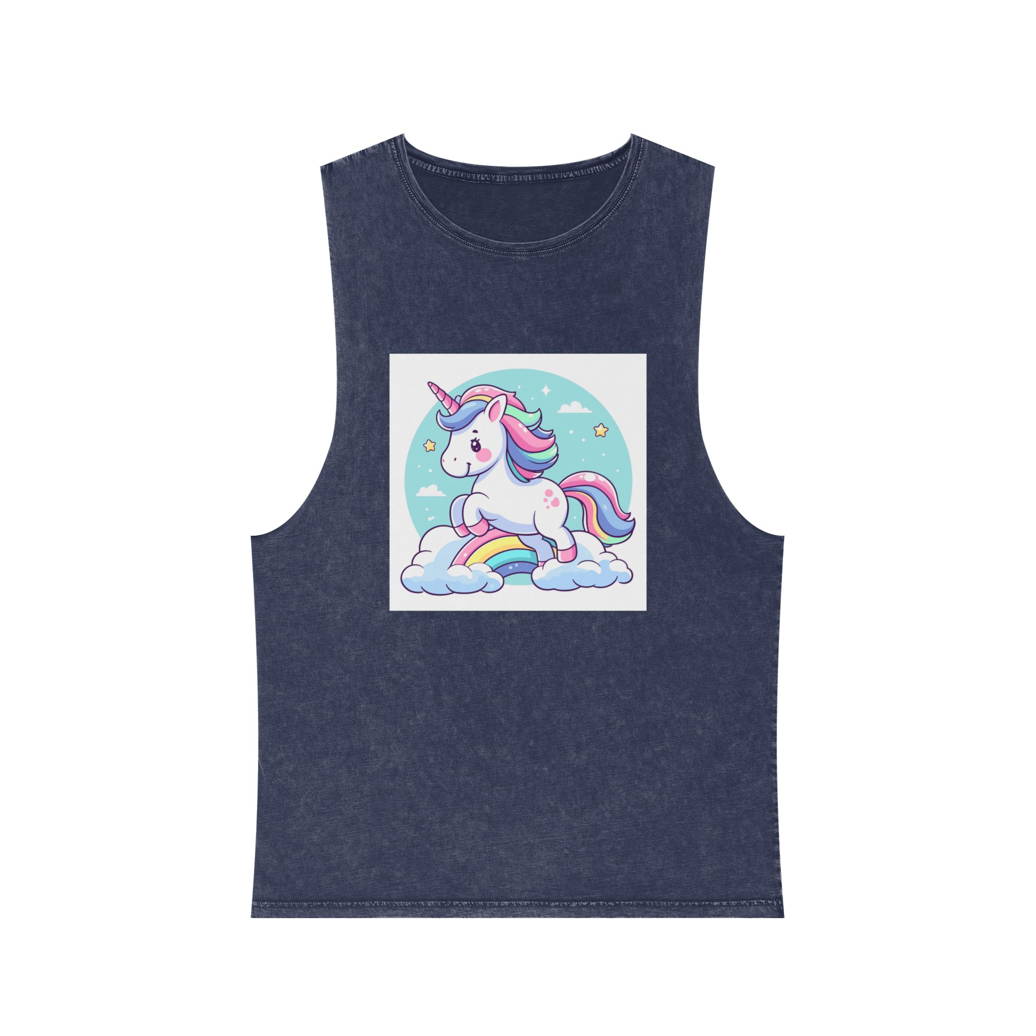 Cartoon Unicorn With Rainbow Its Tail Unisex Stonewash Tank Top - Image 13