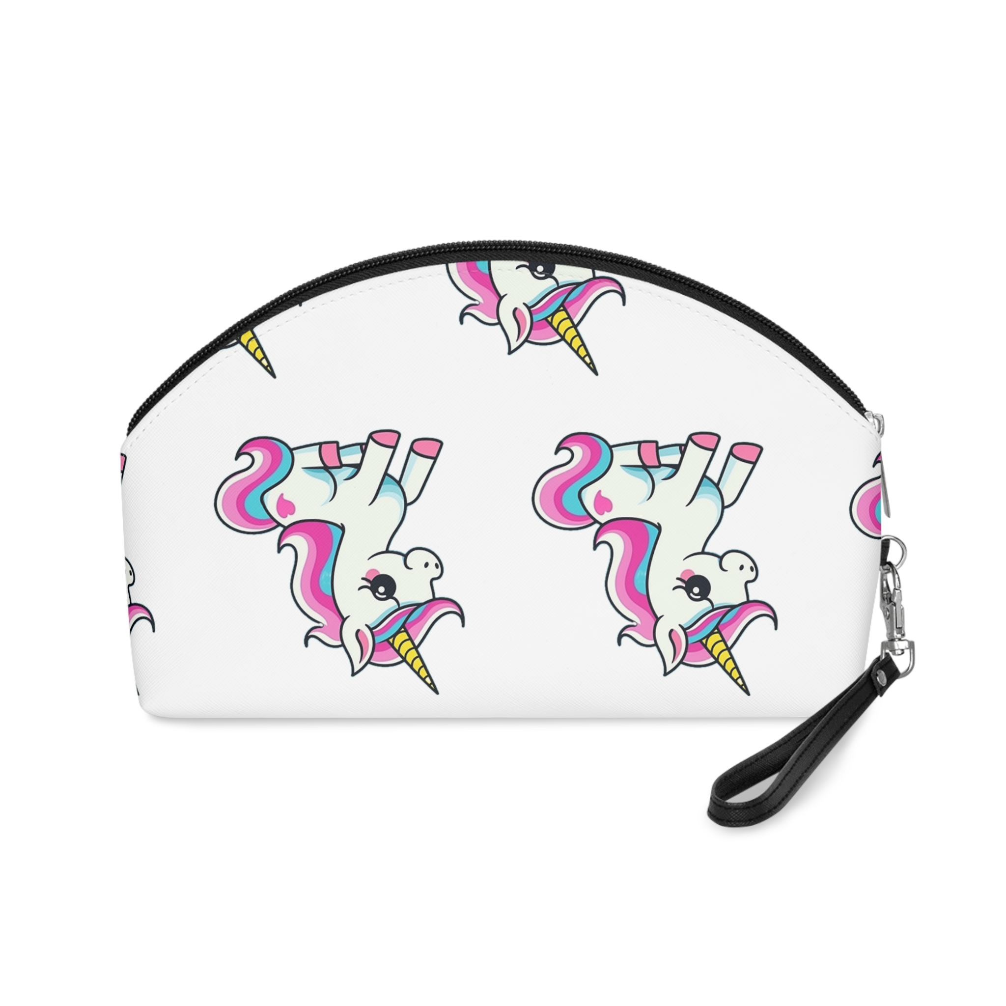 Cartoon Unicorn With Pink Mane Stars Blue Background Generative Ai Makeup Bag - Image 2