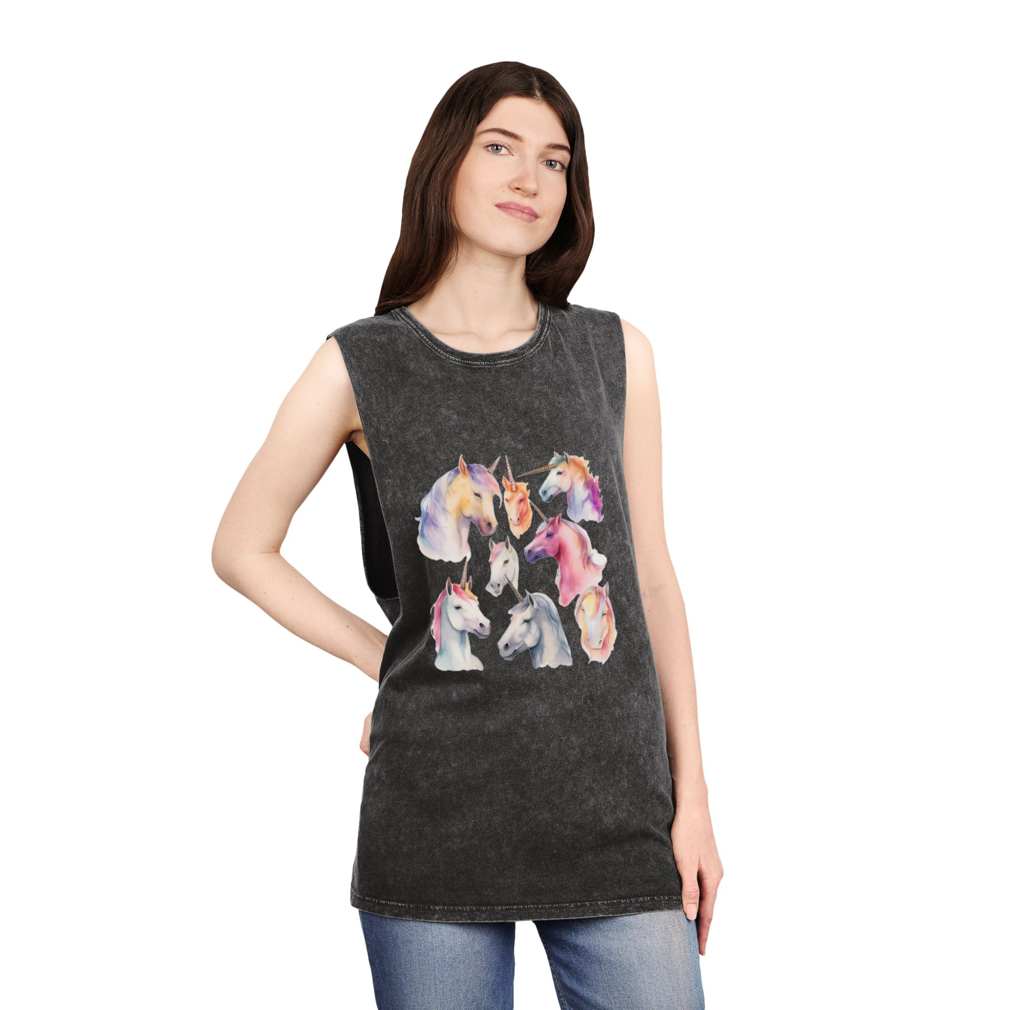 There Are Four Different Unicorns With Different Colored Manes Generative Ai Unisex Stonewash Tank Top - Image 4