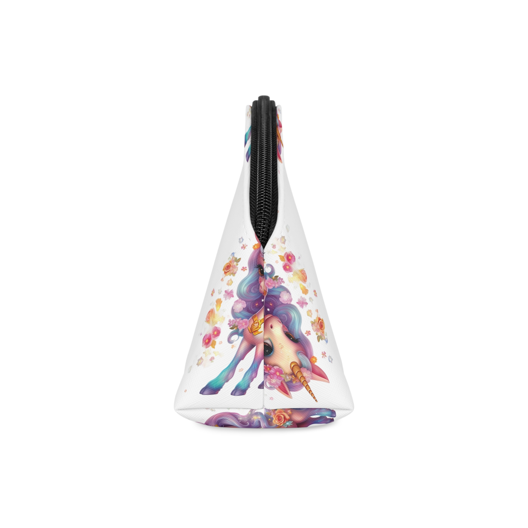 Illustration Unicorn Cartoon With Flower White Background Generative Ai (1) Makeup Bag - Image 4