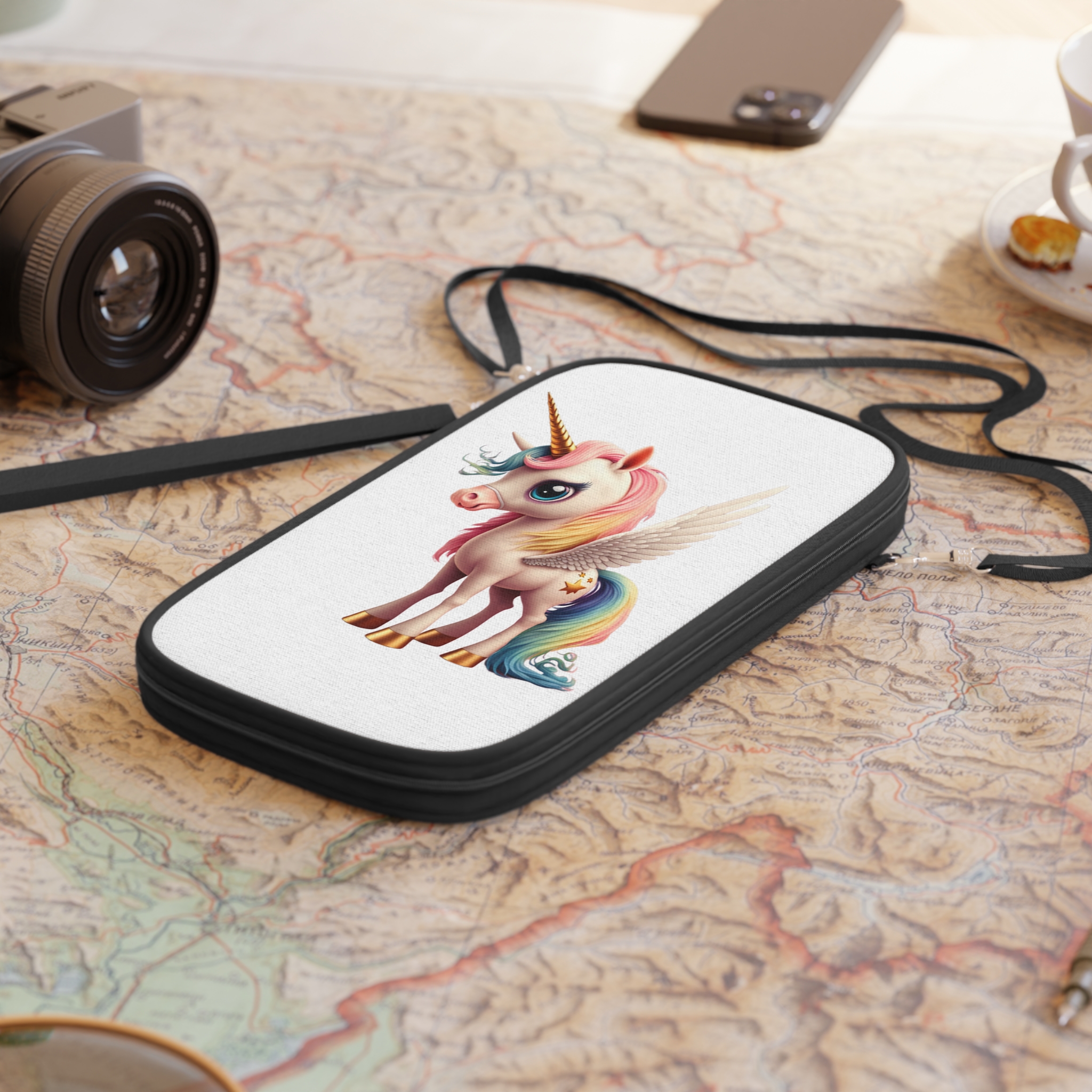 Cartoon Unicorn With Wings Pink Background Generative Ai Passport Wallet - Image 4