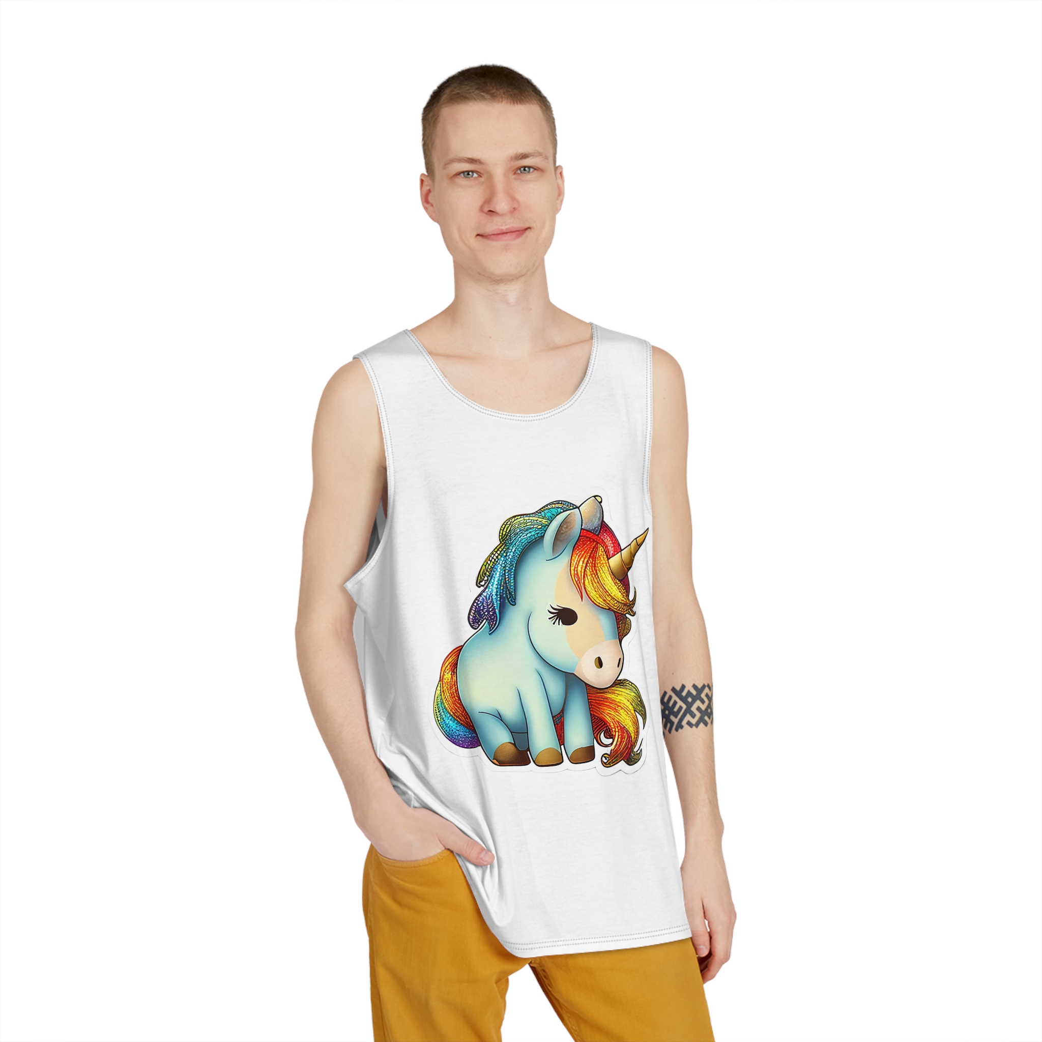 Sticker Unicorn With Rainbow It Mens Tank Aop - Image 3