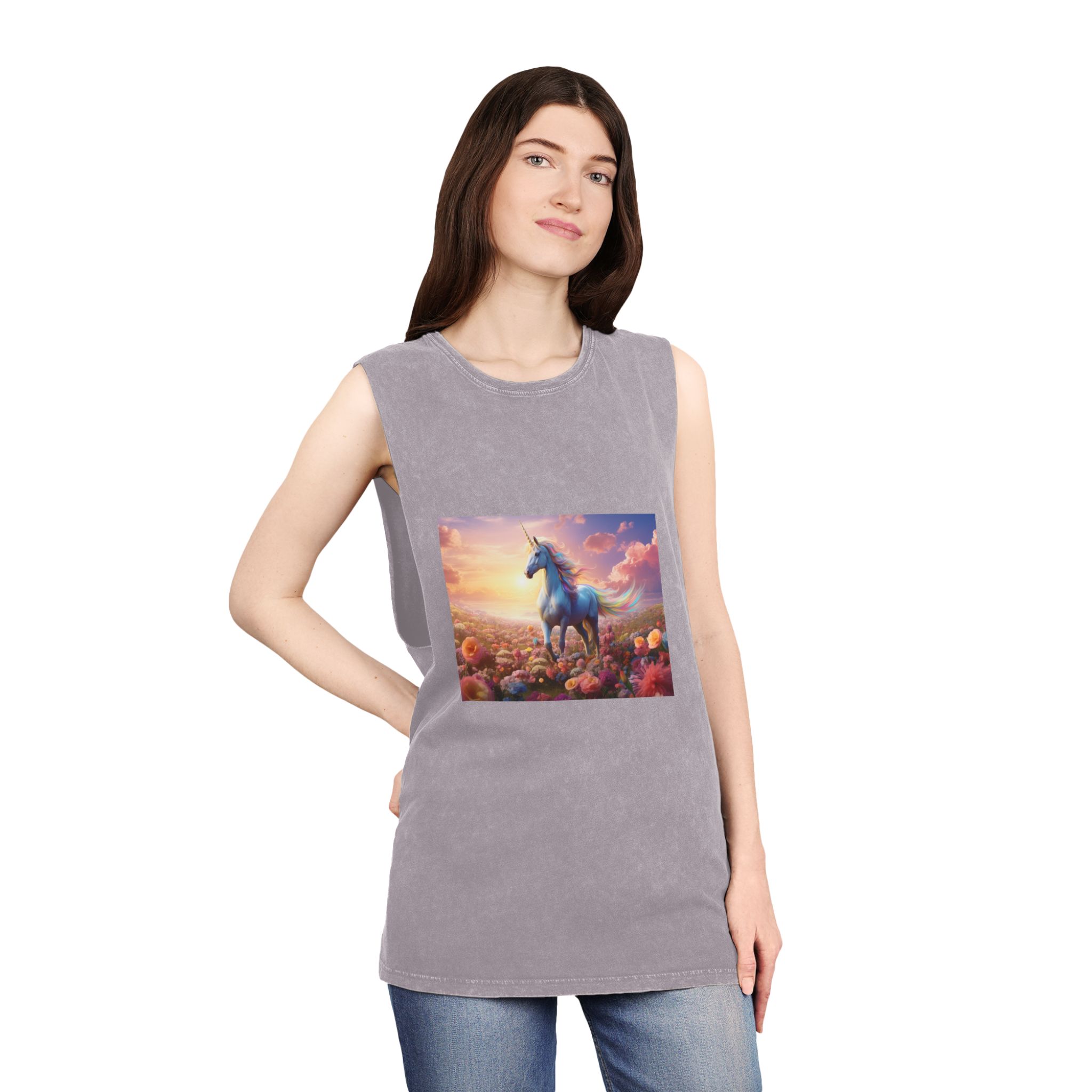 Unicorn Flower Field Unisex Stonewash Tank Top - Image 20