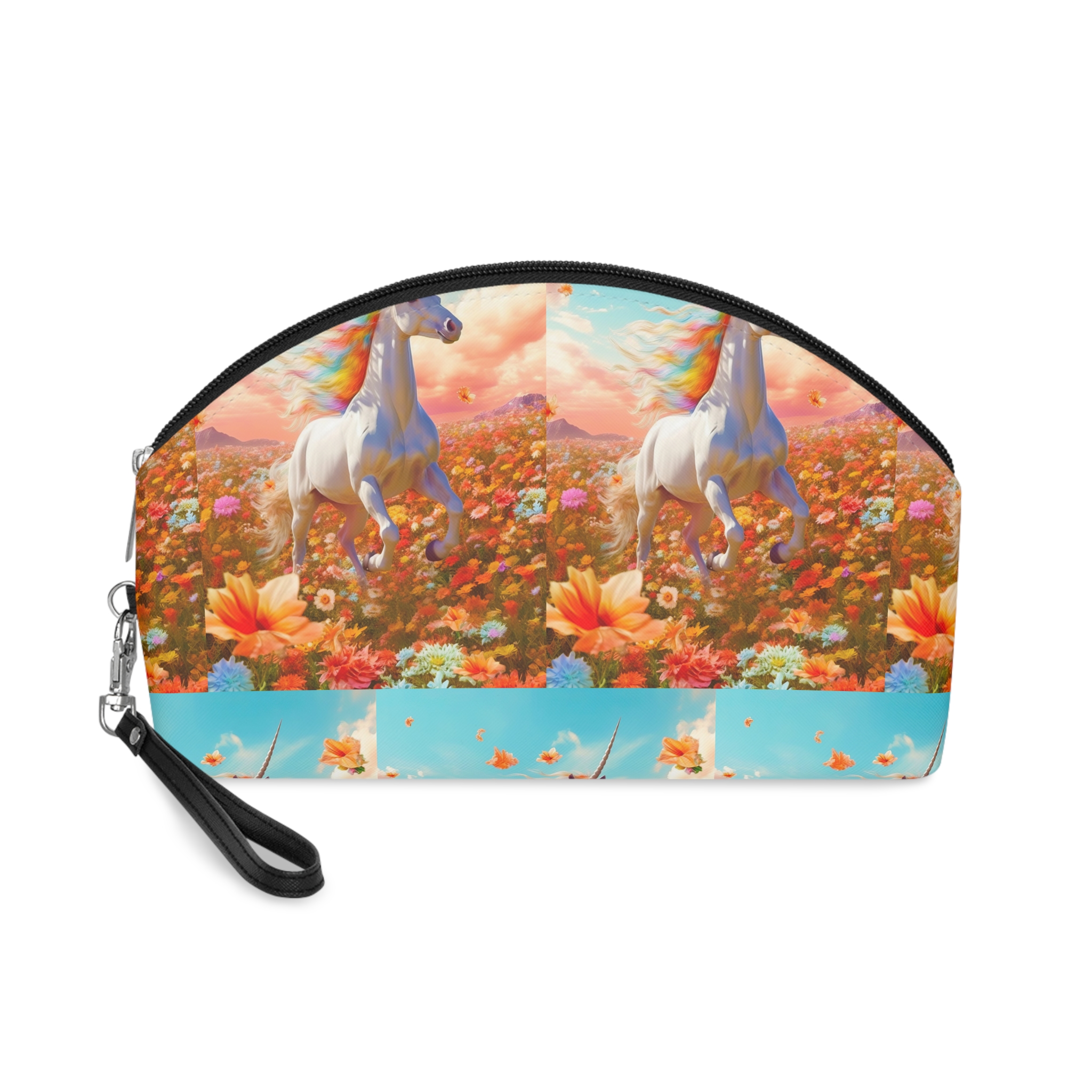 Image White Unicorn Running Through Field Wildflowers Generative Ai Makeup Bag