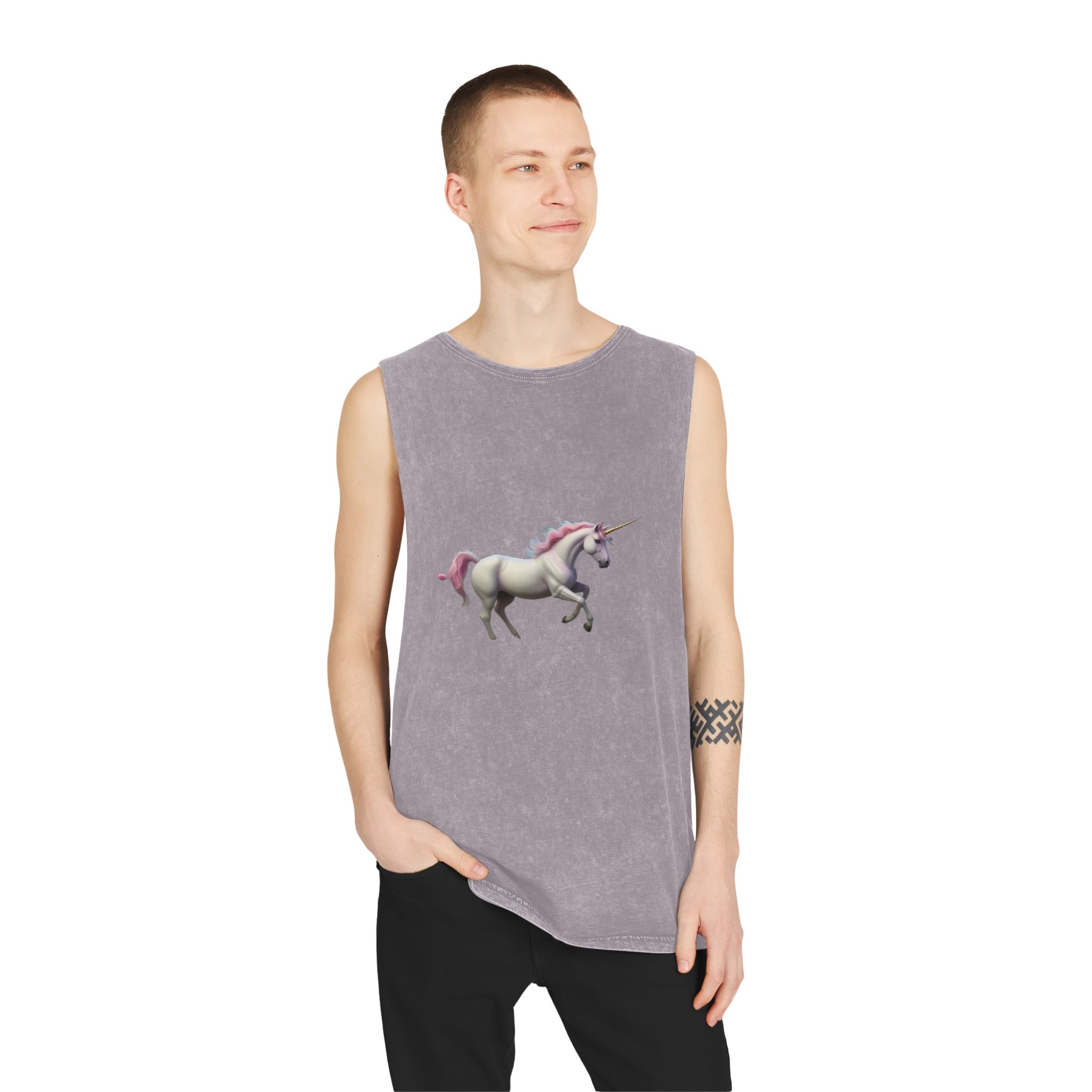 Beautiful Unicorn Running Magical Meadow Unicorn Background Images Whimsical Unicorn (54) Unisex Stonewash Tank Top - Image 19