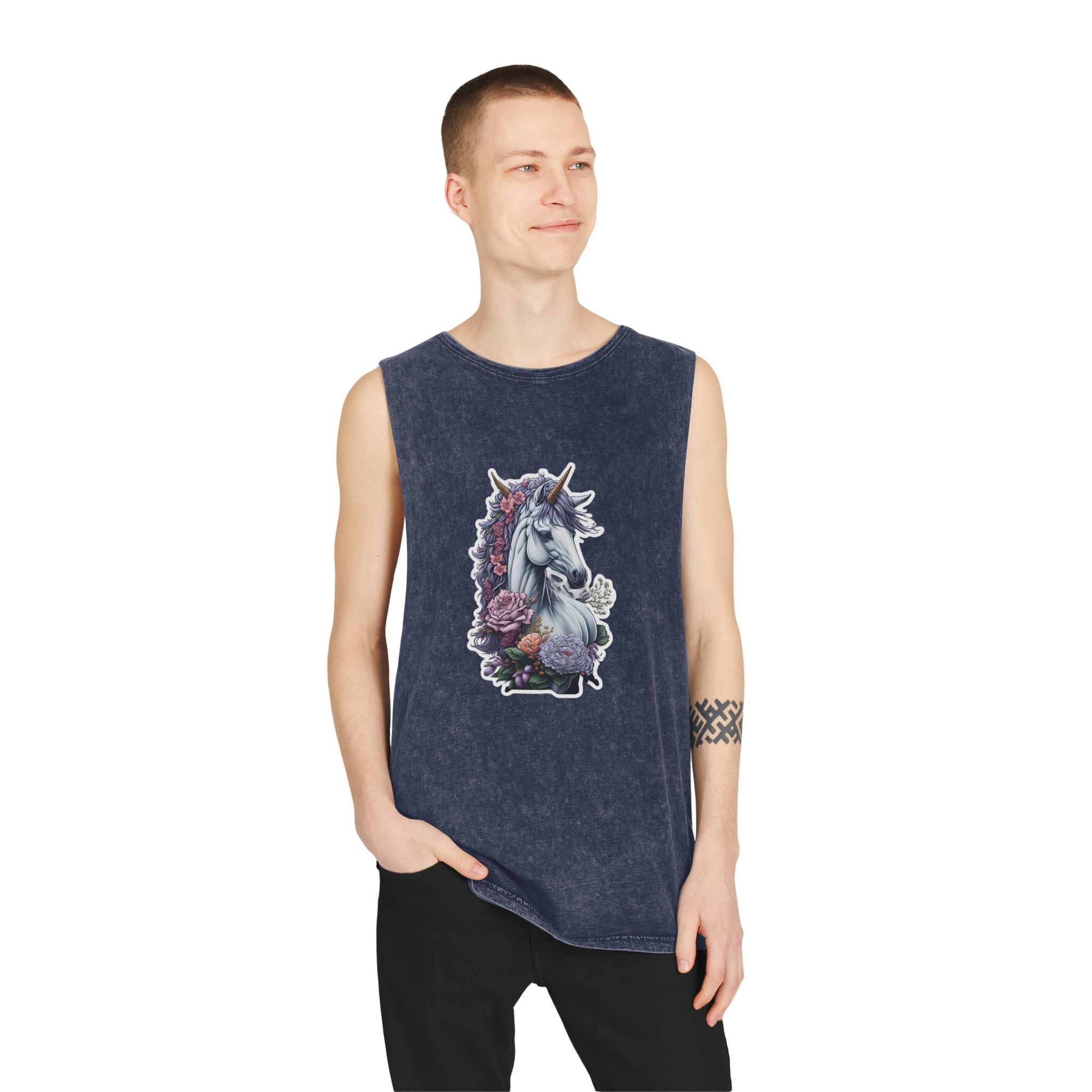Unicorn Sticker Unisex Stonewash Tank Top - Image 15